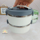 ظرف غذای استیل برای محل کار دوطبقه دسته دار رنگ طوسی