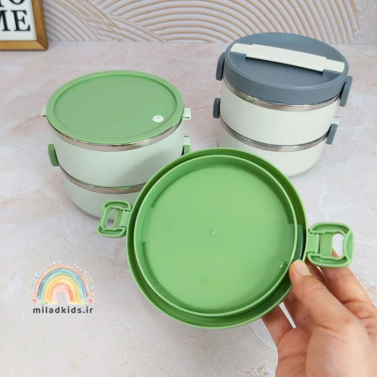 درب اصلی لانچ باکس دوطبقه استیل رنگ سبز