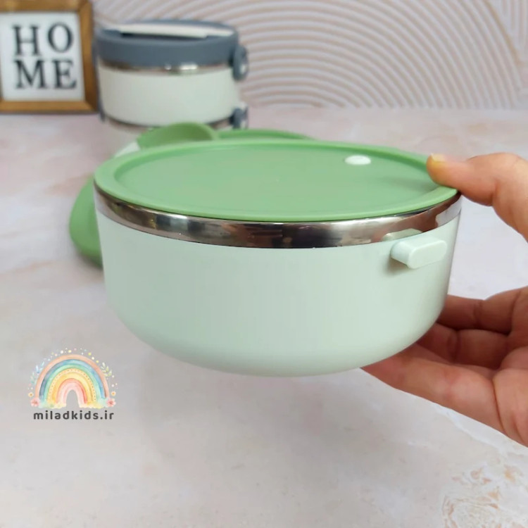 طبقه پایینی ظرف غذا دوطبقه استیل گرد