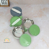 لانچ باکس استیل کودک دو طبقه رنگ سبز به صورت باز شده