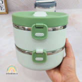 قفل درب ظرف غذا استیل دوطبقه رنگ سبز