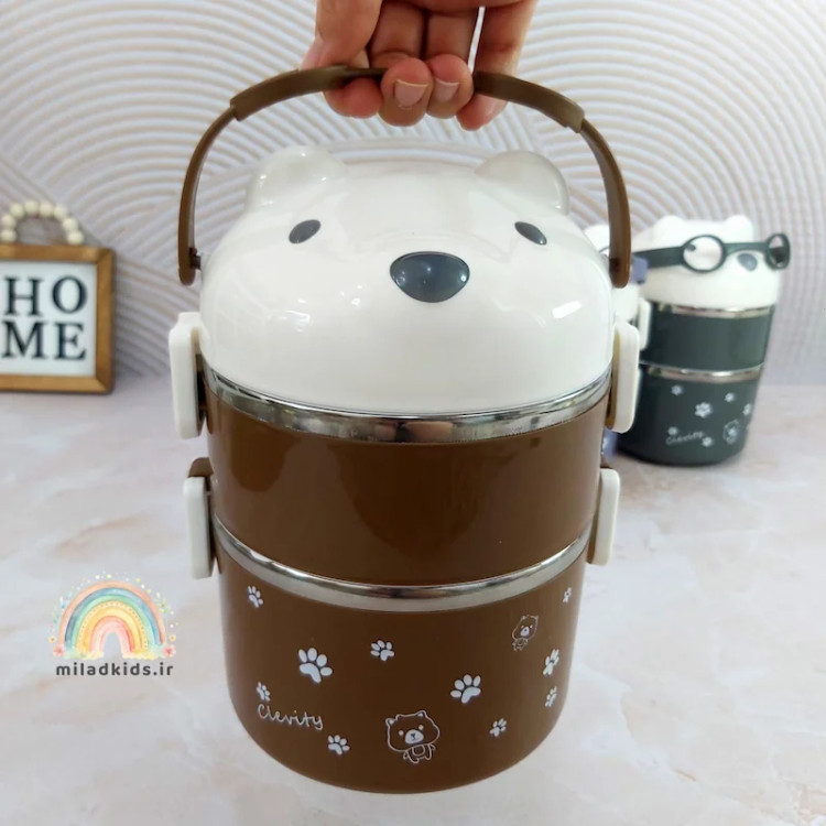 دسته مدل عینکی لانچ باکس دوطبقه داخل استیل بچگانه طرح خرس