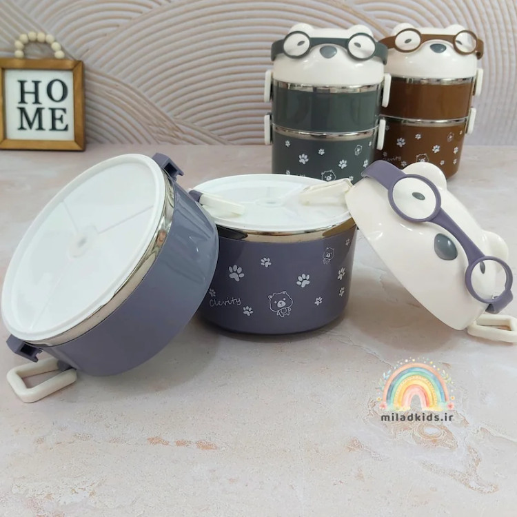 ظرف غذا قفل دار دوطبقه استیل با درب واشردار رنگ ارغوانی