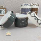 ظرف غذا ضدنشت استیل دوطبقه طرح خرس عینک دار رنگ طوسی