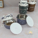 لانچ باکس بچه گانه دوطبقه داخل استیل طرح خرس عینک دار با درب باز شده