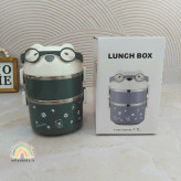 ظرف غذا مدرسه داخل استیل دوطبقه رنگ طوسی با جعبه