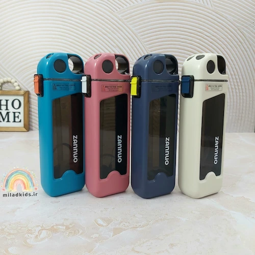 قمقمه کتابی نی دار حجم 350 میلی لیتر برند zannuo  چهار رنگ سورمه ای ، آبی ، صورتی و کرمی