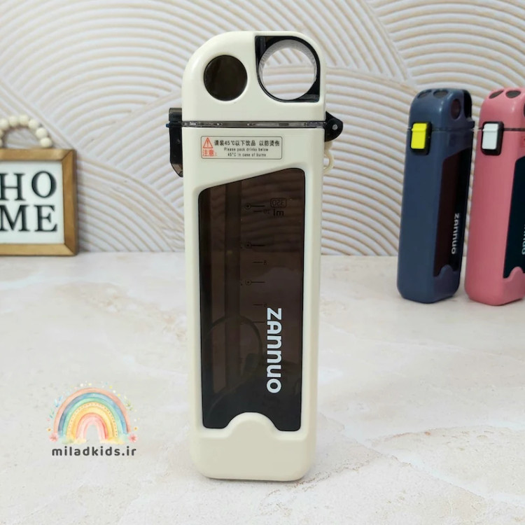 قمقمه کتابی وارداتی زانیو رنگ کرمی حجم 350 میلی لیتر