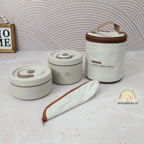 ظرف غذای دوتکه داخل استیل با کیف عایق حرارتی و قاشق و چنگال