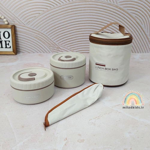 ظرف غذای دوتکه داخل استیل با کیف عایق حرارتی و قاشق و چنگال