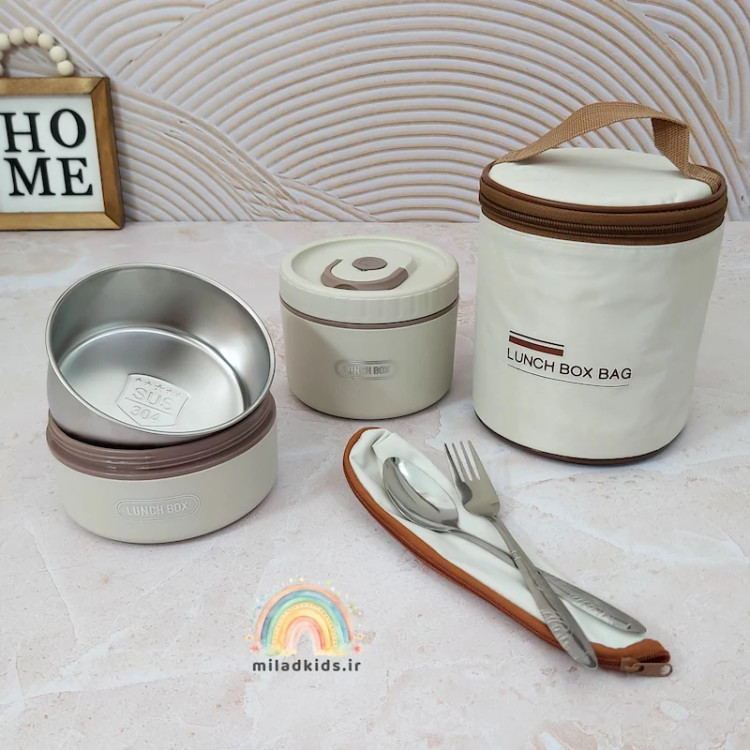 استیل جدا شونده ظرف چند تکه در دار با قاشق چنگال کیف دار