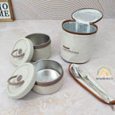 ظرف غذا استیل دو تکه با دو ظرف کوچک و بزرگ و درب دسته دار