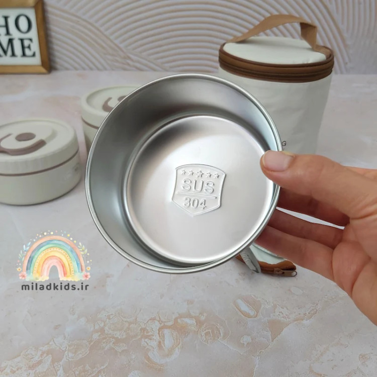 استیل 304 ظرف غذا کارمندی دو تکه دارای کیف عایق حرارت و قاشق چنگال کیف دار
