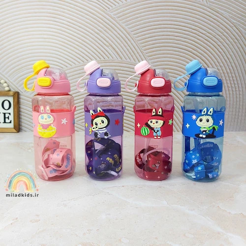 قمقمه دو حالته لبوبو دور سیلیکونی رنگ های آبی، قرمز ، صورتی و بنفش