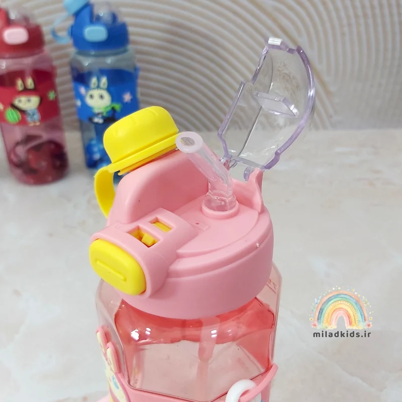 نی نوش قمقمه ترند دو حالته لبوبو رنگ صورتی