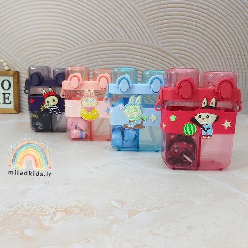 قمقمه لبوبو دو مخرنه دو حالته رنگ های قرمز ،آبی ، صورتی و بادمجونی