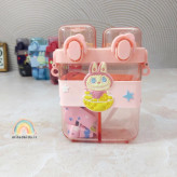 قمقمه لبوبو دخترانه دو مخزنه با دو سری نی نوش و آسان نوش رنگ صورتی