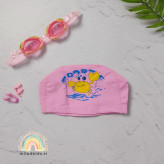 کلاه شنا بچه گانه جنس pu طرح خرچنگ رنگ صورتی