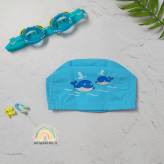 کلاه شنا بچه گانه طرح دو کوسه رنگ آبی