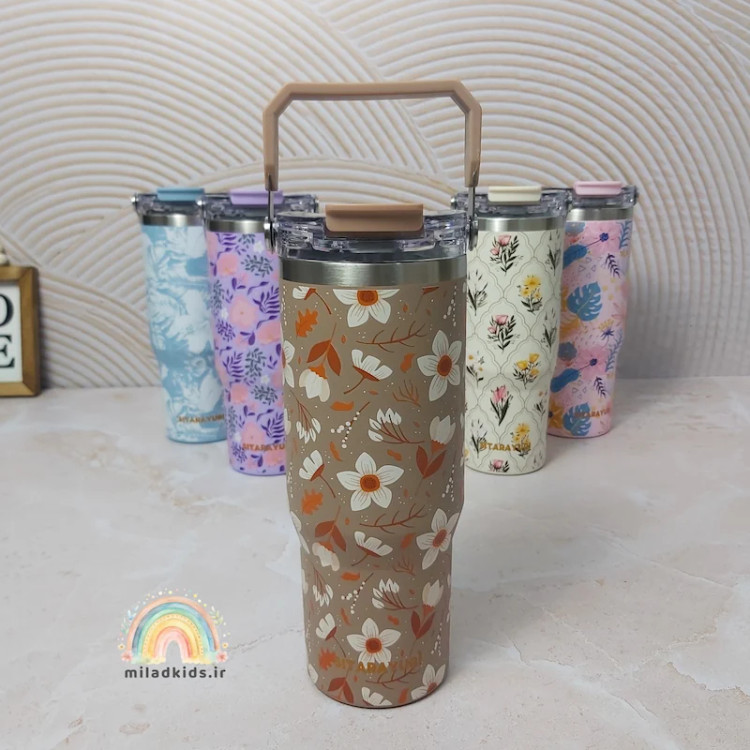 تراول ماگ گل گلی سیتارا SITARAYURI دوحالته دسته بالا 900 میل رنگ شکلاتی