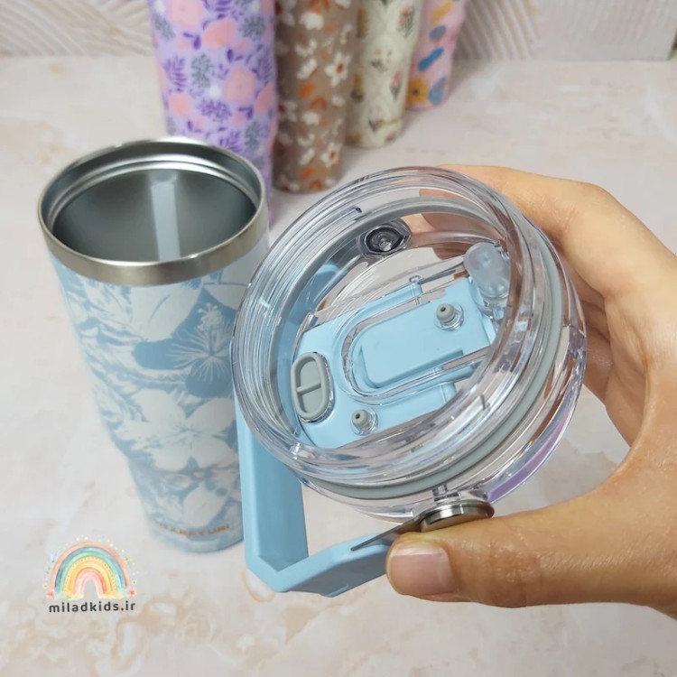 درب اکریلیک واشر دار تراول ماگ گل دار دست بالا دو حالته