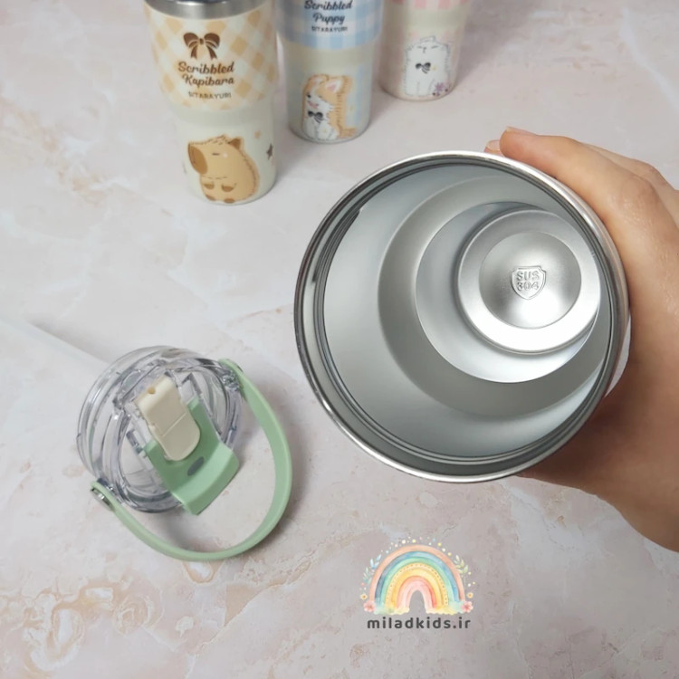 استیل دو جداره 304 تراول ماگ سطلی درب شفاف فابو بزرگ
