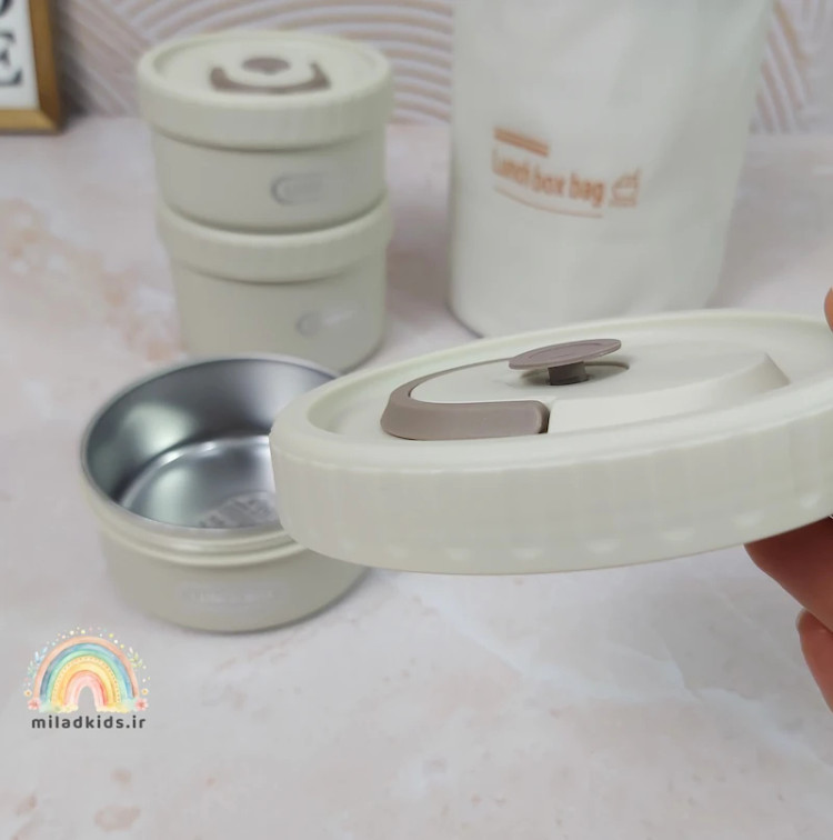 سوپاپ بخار ظرف غذا داخل استیل دانشجویی سه تایی با لانچ بگ عایق حرارت